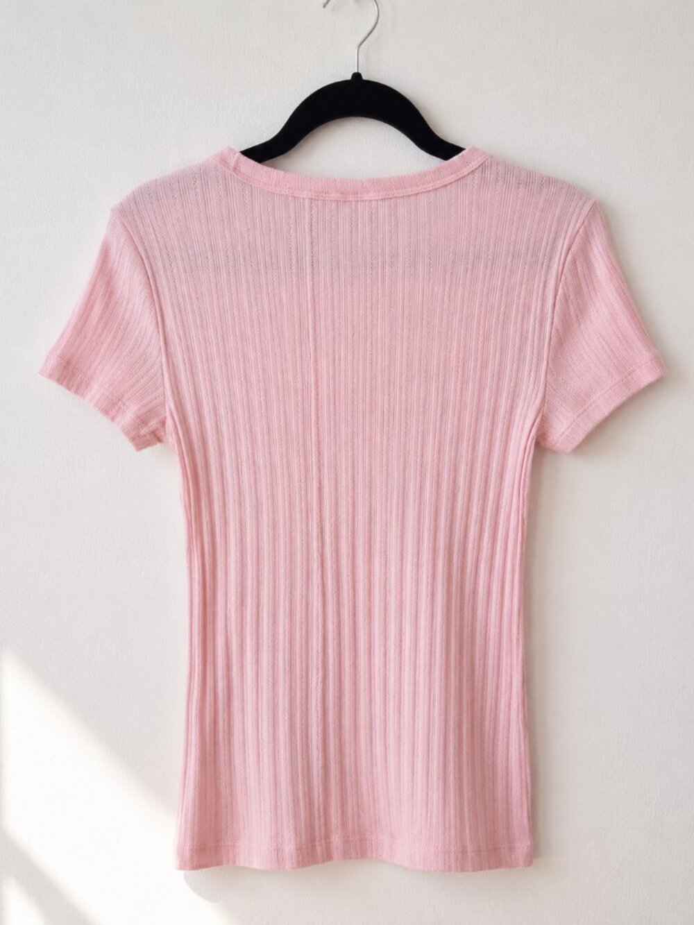 GAP Pink Pointelle Ribbed Short Sleeve Tee – Size Medium - Picture 5 of 6